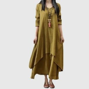 1020. Elegant Ginger Green Maxi Dress